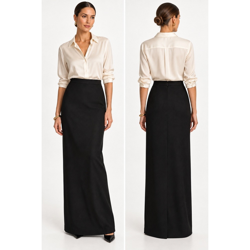 Ripetta $1900 Wool Silk Black Maxi Skirt Designer Sample US 6 NEW Luxury Formal